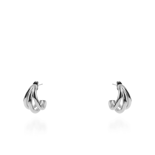 Σκουλαρίκια κρίκοι με τριπλό σχέδιο Mar and Mar Ulina (1,8 cm) Silver από ανοξείδωτο ατσάλι