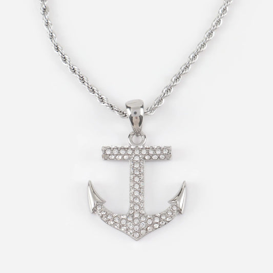 Ανδρικό κολιέ άγκυρα με πέτρες ζιργκόν Mar and Mar Anchor Sparkle από ανοξείδωτο ατσάλι
