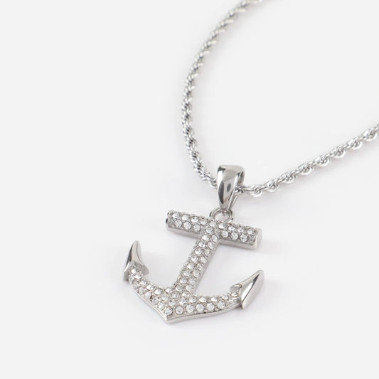 Ανδρικό κολιέ άγκυρα με πέτρες ζιργκόν Mar and Mar Anchor Sparkle από ανοξείδωτο ατσάλι