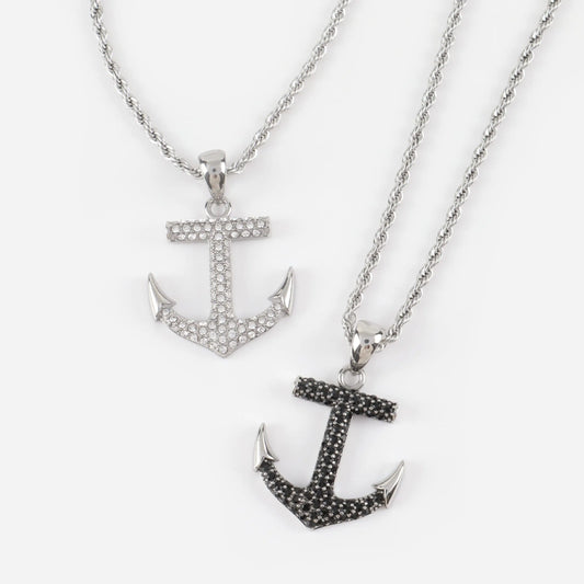 Ανδρικό κολιέ άγκυρα με πέτρες ζιργκόν Mar and Mar Anchor Sparkle από ανοξείδωτο ατσάλι