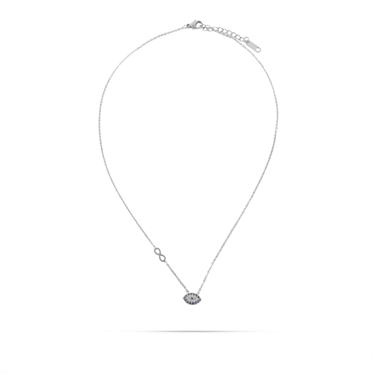Κολιέ με ματάκι και πέτρες ζιργκόν Mar and Mar Augustina Infinity Silver από ανοξείδωτο ατσάλι