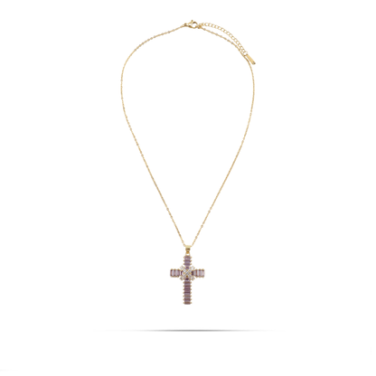 Κολιέ σταυρός με πέτρες ζιργκόν Mar and Mar Faith Cross (Purple) από ανοξείδωτο ατσάλι