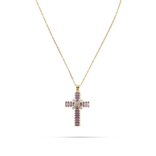 Κολιέ σταυρός με πέτρες ζιργκόν Mar and Mar Faith Cross (Purple) από ανοξείδωτο ατσάλι