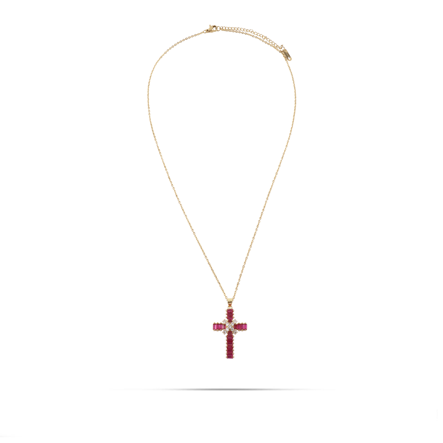 Κολιέ σταυρός με πέτρες ζιργκόν Mar and Mar Faith Cross (Magenta) από ανοξείδωτο ατσάλι
