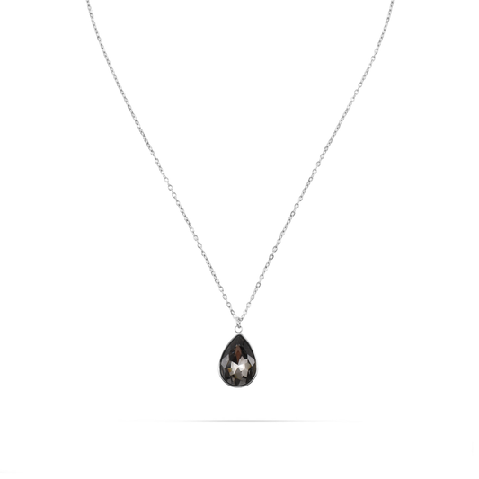 Κολιέ δάκρυ με πέτρα ζιργκόν Mar and Mar Isabella (Black) Silver από ανοξείδωτο ατσάλι