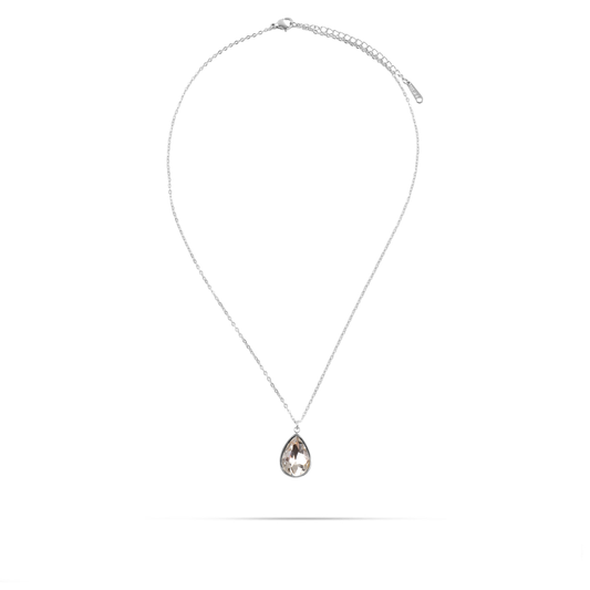 Κολιέ δάκρυ με πέτρα ζιργκόν Mar and Mar Isabella (White) Silver από ανοξείδωτο ατσάλι