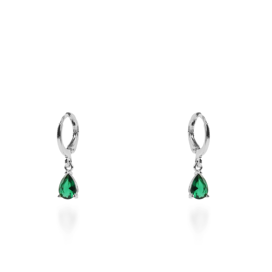Σκουλαρίκια κρεμαστά με πέτρες ζιργκόν Mar and Mar Quilly Silver (Green)