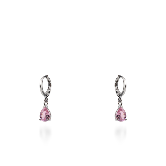Σκουλαρίκια κρεμαστά με πέτρες ζιργκόν Mar and Mar Quilly Silver (Pink)