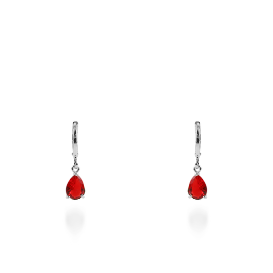 Σκουλαρίκια κρεμαστά με πέτρες ζιργκόν Mar and Mar Quilly Silver (Red)