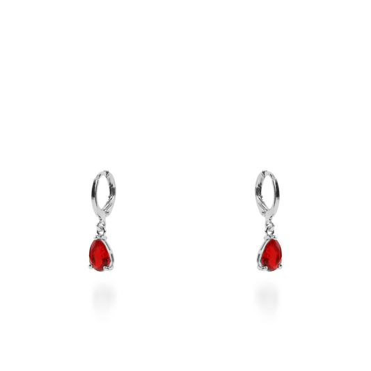 Σκουλαρίκια κρεμαστά με πέτρες ζιργκόν Mar and Mar Quilly Silver (Red)