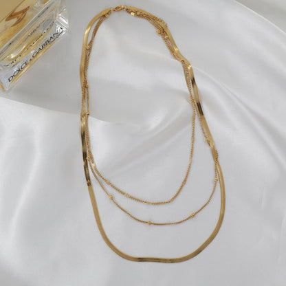 Αλυσίδα λαιμού τριπλή Mar and Mar Caledonia Beads Tab από ανοξείδωτο ατσάλι