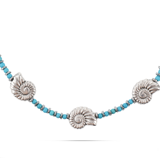 Χειροποίητο κολιέ με φυσικά κοχύλια Mar and Mar Soleina Seashell Silver από ανοξείδωτο ατσάλι