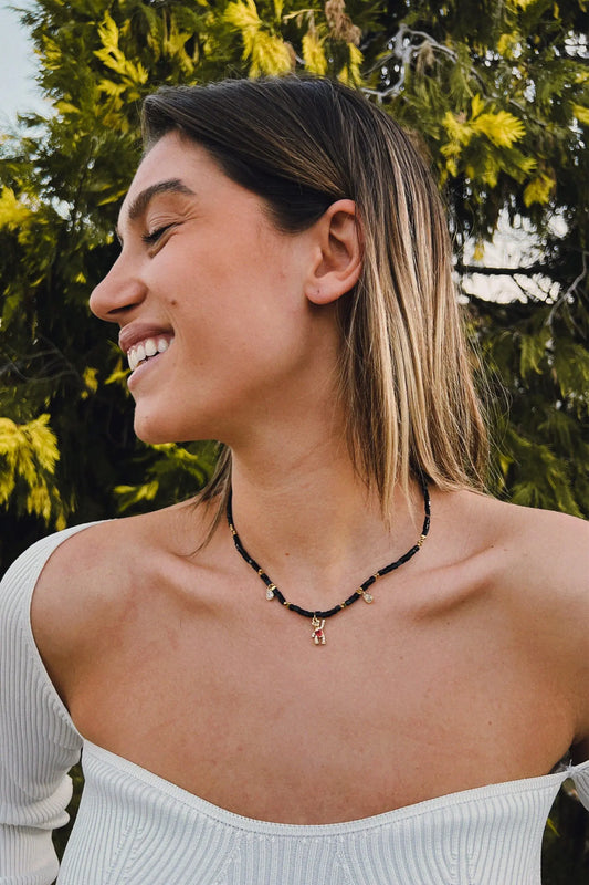 Κολιέ choker χειροποίητο αρκουδάκι με χάντρες και πέτρες ζιργκόν Mar and Mar Candy Bear από ανοξείδωτο ατσάλι
