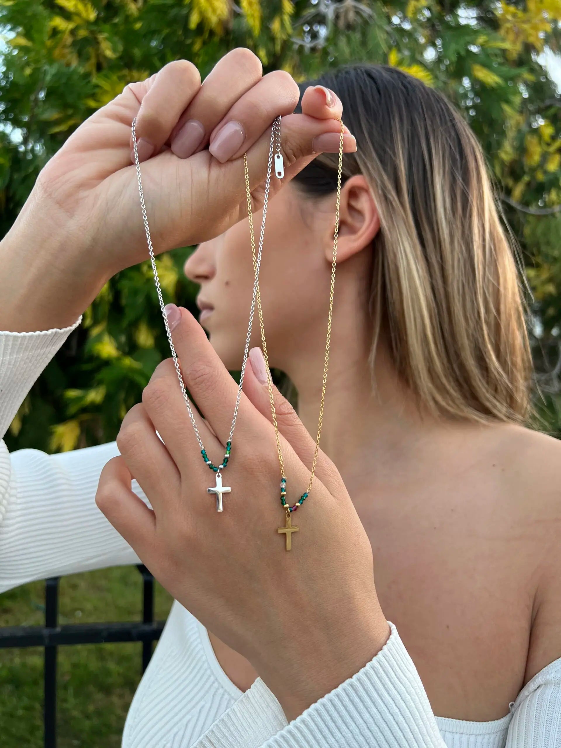 Κολιέ σταυρός με χάντρες Mar &amp; Mar Rainbow Cross από ανοξείδωτο ατσάλι