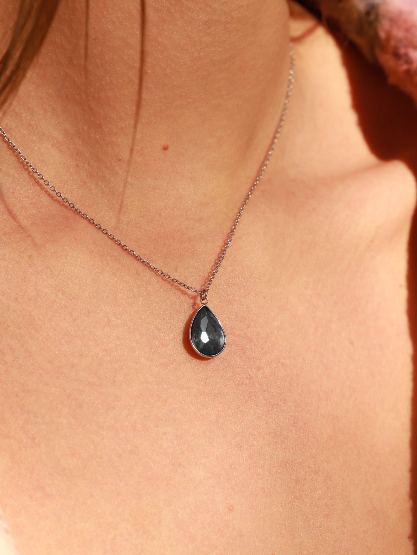 Κολιέ δάκρυ με πέτρα ζιργκόν Mar and Mar Isabella (Black) Silver από ανοξείδωτο ατσάλι