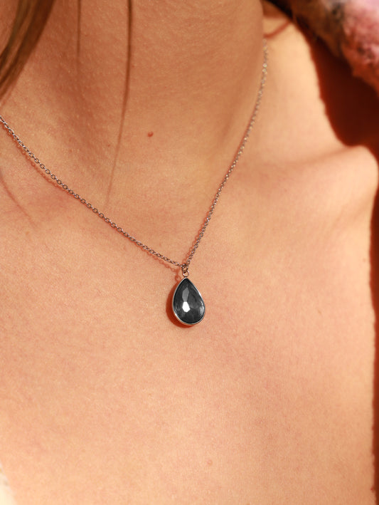 Κολιέ δάκρυ με πέτρα ζιργκόν Mar and Mar Isabella (Black) Silver από ανοξείδωτο ατσάλι