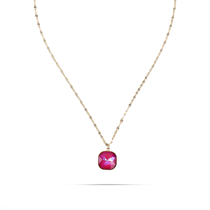 Κολιέ με πέτρα ζιργκόν Mar and Mar Isida Cube (Magenta) από ανοξείδωτο ατσάλι