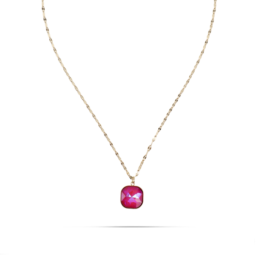Κολιέ με πέτρα ζιργκόν Mar and Mar Isida Cube (Magenta) από ανοξείδωτο ατσάλι