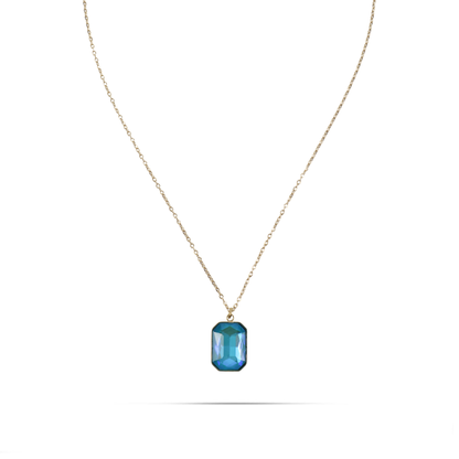 Κολιέ με πέτρα ζιργκόν Mar and Mar Isida Rectangle (Blue) από ανοξείδωτο ατσάλι