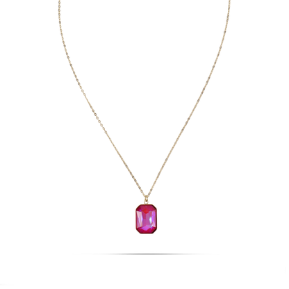 Κολιέ με πέτρα ζιργκόν Mar and Mar Isida Rectangle (Magenta) από ανοξείδωτο ατσάλι
