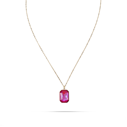 Κολιέ με πέτρα ζιργκόν Mar and Mar Isida Rectangle (Magenta) από ανοξείδωτο ατσάλι