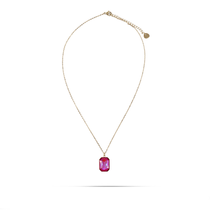 Κολιέ με πέτρα ζιργκόν Mar and Mar Isida Rectangle (Magenta) από ανοξείδωτο ατσάλι