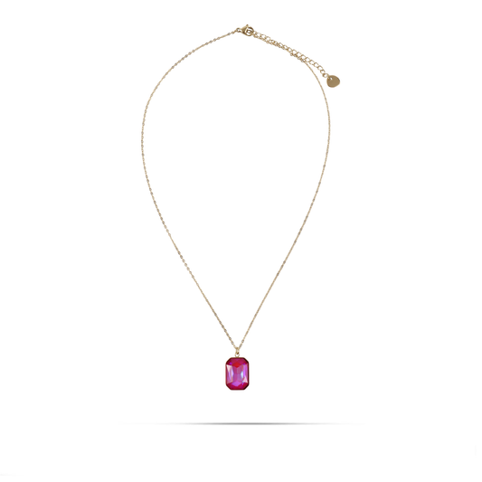 Κολιέ με πέτρα ζιργκόν Mar and Mar Isida Rectangle (Magenta) από ανοξείδωτο ατσάλι