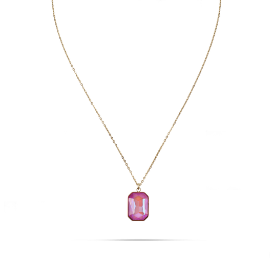 Κολιέ με πέτρα ζιργκόν Mar and Mar Isida Rectangle (Pink) από ανοξείδωτο ατσάλι