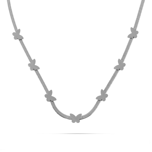 Κολιέ αλυσίδα Flat Snake Mar and Mar Lillie Butterfly (Silver) από ανοξείδωτο ατσάλι