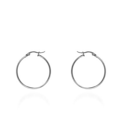 Σκουλαρίκια κρίκοι Mar and Mar Plated (3 cm-Silver) από ανοξείδωτο ατσάλι