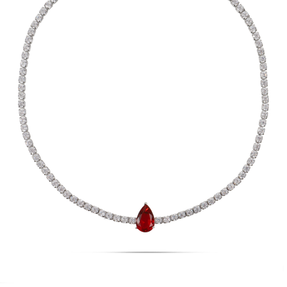 Κολιέ choker δάκρυ με πέτρες ζιργκόν Mar and Mar Renata Tennis (Red) Silver