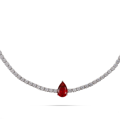 Κολιέ choker δάκρυ με πέτρες ζιργκόν Mar and Mar Renata Tennis (Red) Silver
