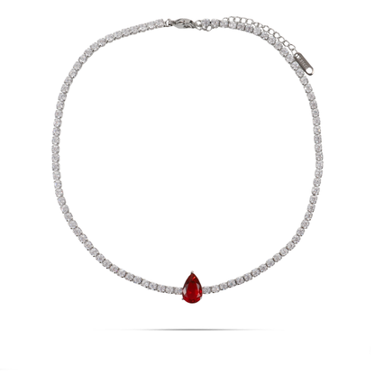 Κολιέ choker δάκρυ με πέτρες ζιργκόν Mar and Mar Renata Tennis (Red) Silver