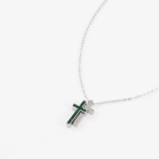 Κολιέ σταυρός με πέτρες ζιργκόν Mar and Mar Virden Double Cross από ανοξείδωτο ατσάλι